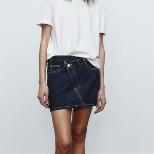 Zara Cross-Waist Denim Mini Skirt